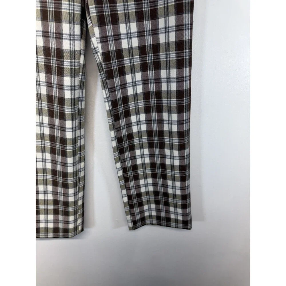 Reformation Y2K Women’s Franklin brown Plaid Straight Leg Pants Rayon Sz 2 - Picture 5 of 16